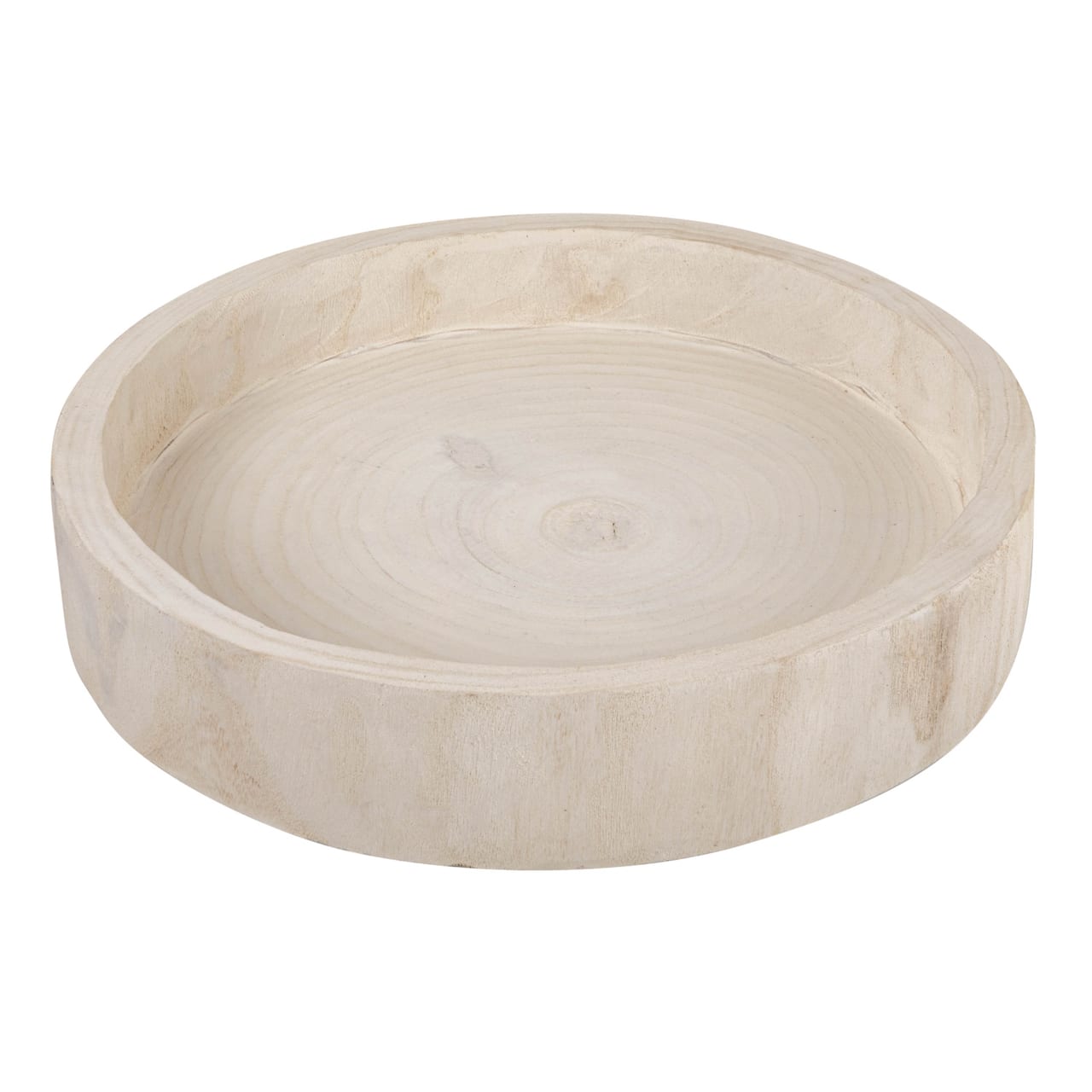 Hello Honey® 17" Whitewashed Round Hand-Carved Decorative Paulownia Wood Tray